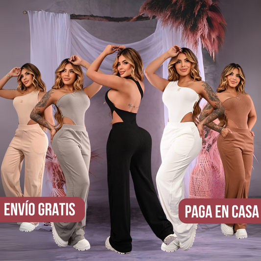 🥂Set Atenea –Talla Única Conjunto 2 piezas  (Top + Pantalón en Rib Licrado Premium)